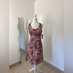 Casual Red and Black Halter Tie Front Midi Dress